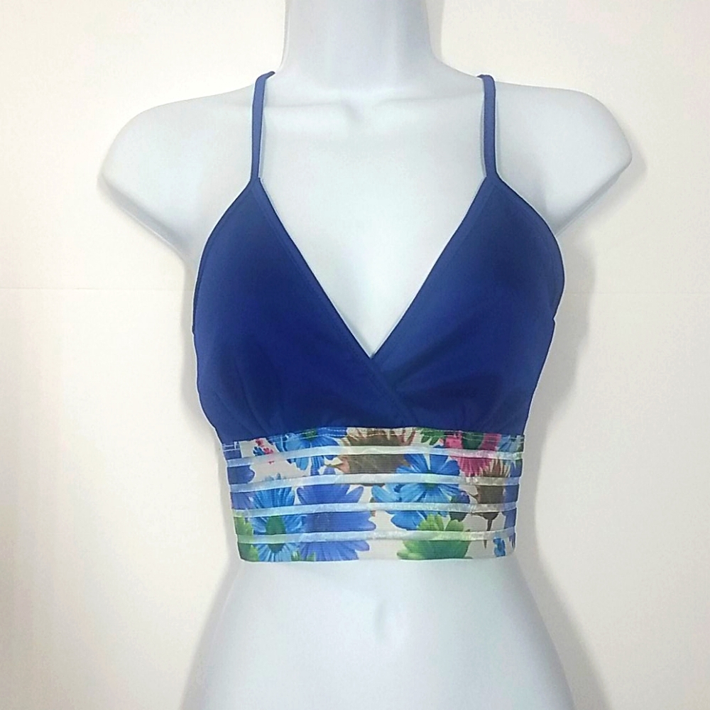 Blue Flower Elastic Crop Top